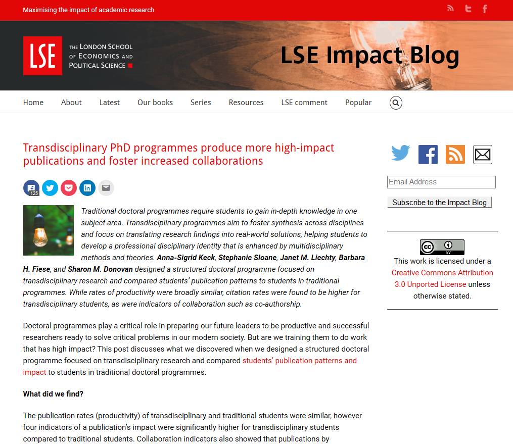 LSE Impact Blog: Transdisciplinary PhD programmes produce more high-impact publications and foster increased collaborations